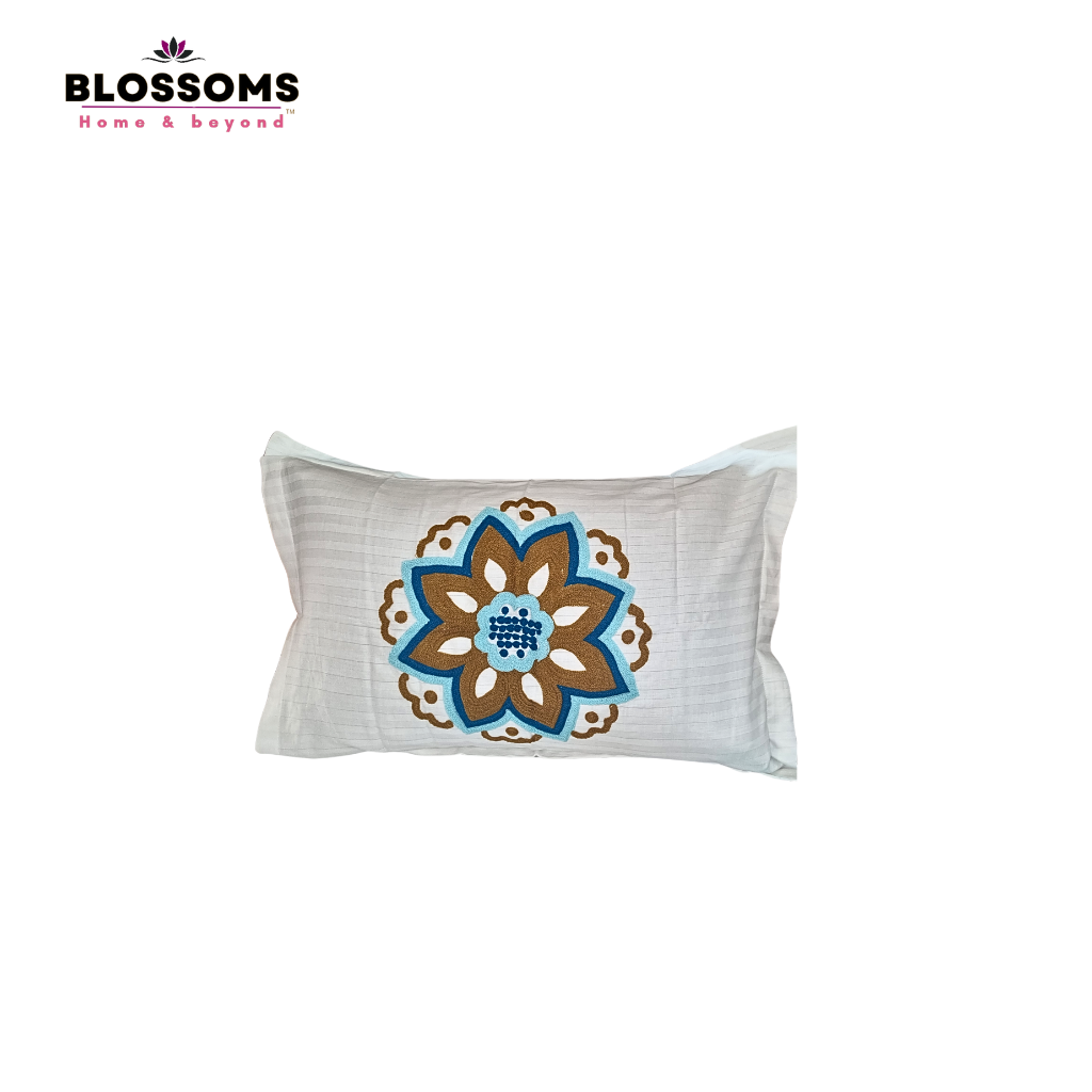 Blossoms aari plutch work floral whole Embroidered bedsheet with 2 embroidered pillow covers  . Pure cotton -off white fabric.