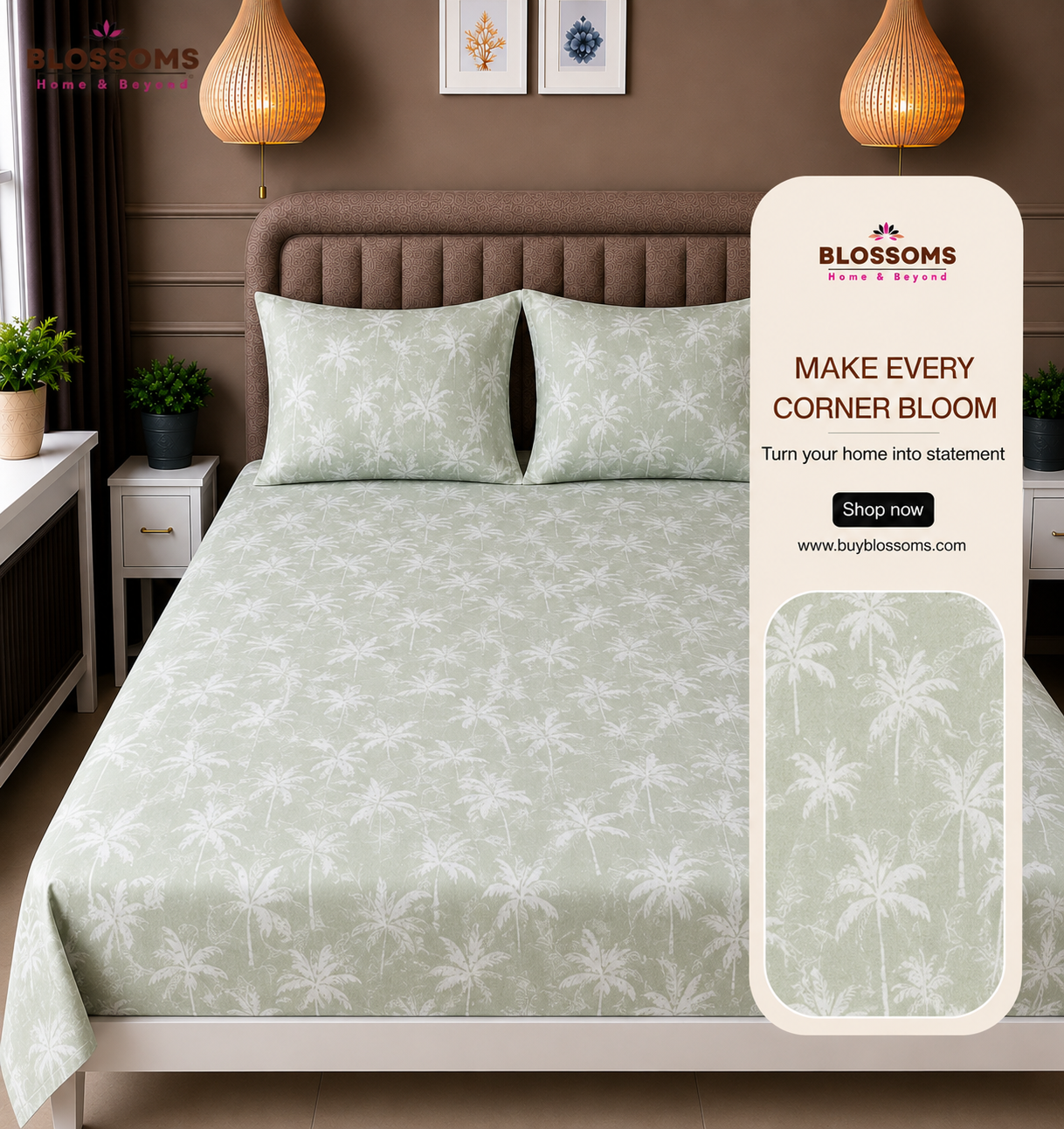 Blossoms Printed pure cotton bedsheet with 2 pillow cases .