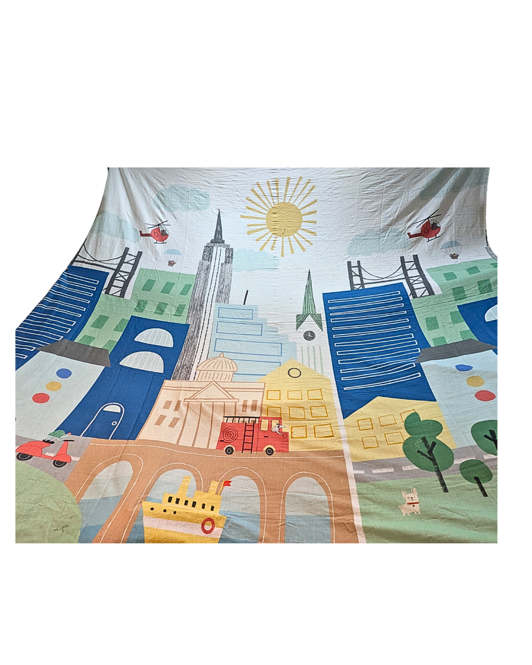 Blossoms kids Bedsheet pure cotton | 108*108 inch |modern city kids print | 2 pillows cases.
