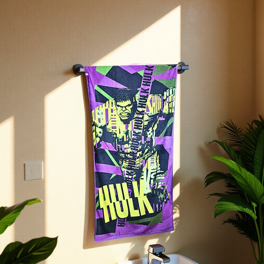 Blossoms kids HULK printed Towels | 100% Cotton towels| | safe for kids | big size -29x62 inch | set of 1 pc .