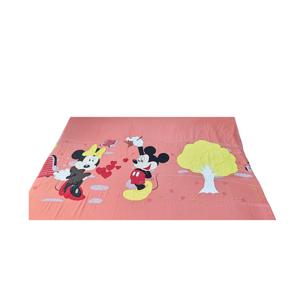 Blossoms kids Mickey and Minnie mouse embroidery patch work pure cotton bedsheet with 2 embroidered pillows .