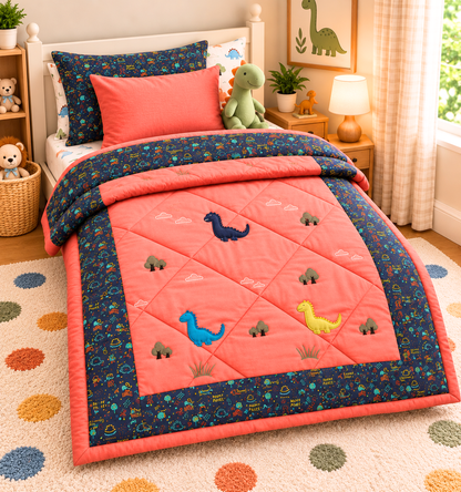 Blossoms kids embroidered patchwork quilt.