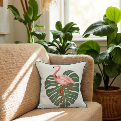 Blossoms Swan embroidery patch work , off white colour , 16x16 inch set of 1 .