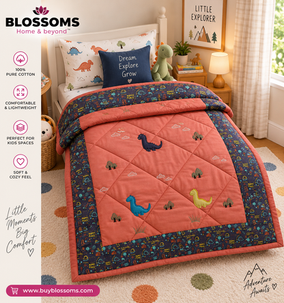 Blossoms kids embroidered patchwork quilt.