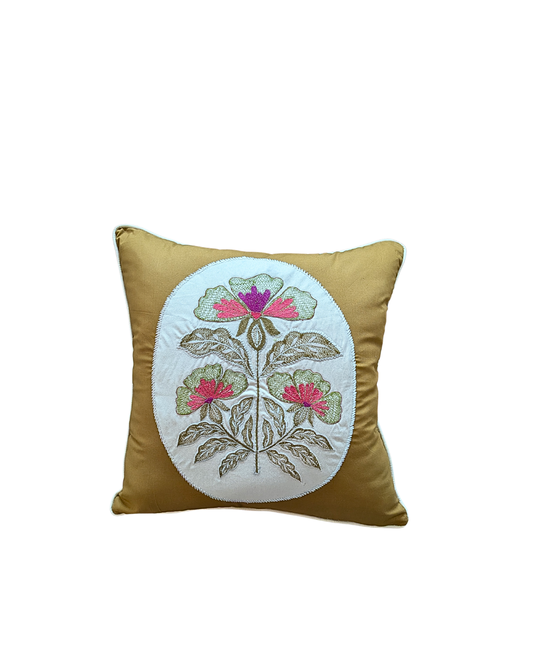 Blossoms embroidered cotton Cushion Cover | 16x16 inch cushion covers| floral embroiderety on patch | pack of 1