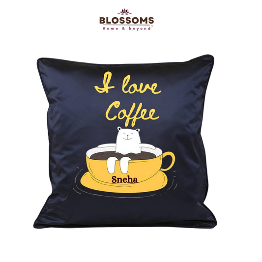 Personalised "I Love Coffee" theme embroidered cushion with filler.best for gifting.Name can be changed
