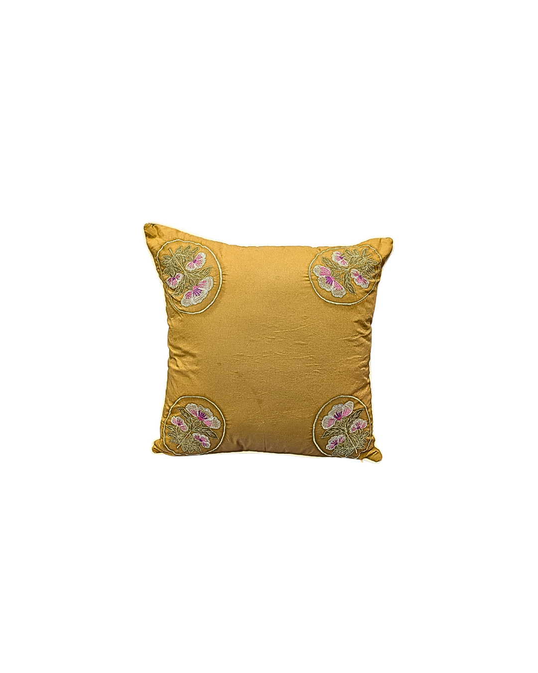 Blossoms embroidered cotton golden mustard Cushion Cover | 16x16* inch | floral embroidered cushion covers | pack of 1