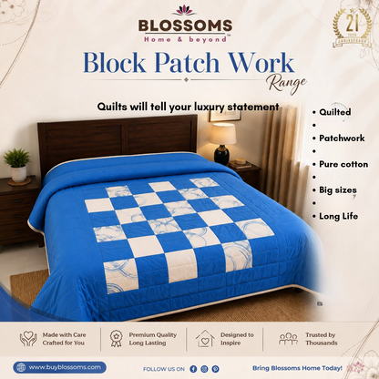 Blossoms Block patchwork quilt cum bedcover.