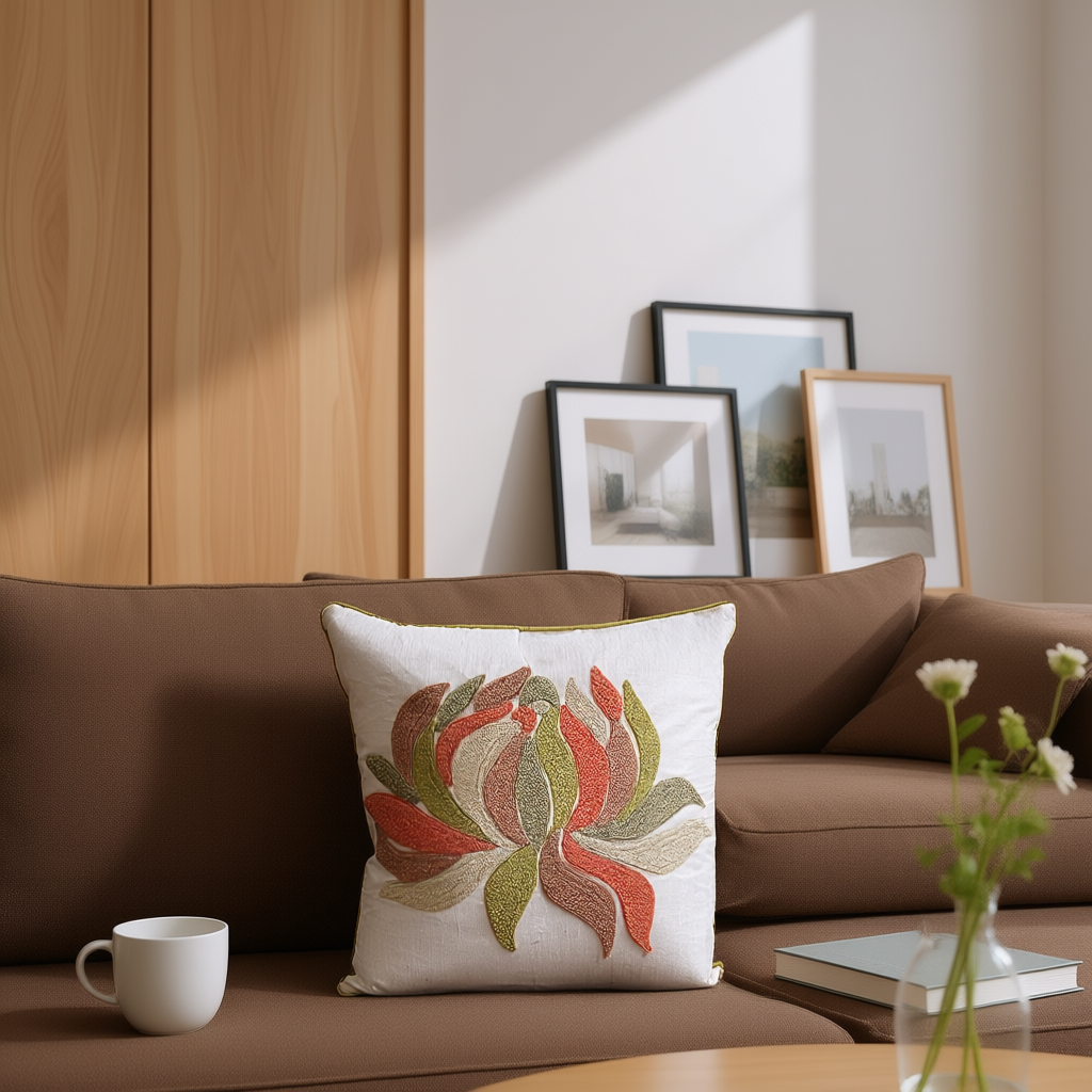 Blossoms embroidered White cotton Cushion Cover | 16x16 inch cushion covers| floral plutch embroidery | pack of 1