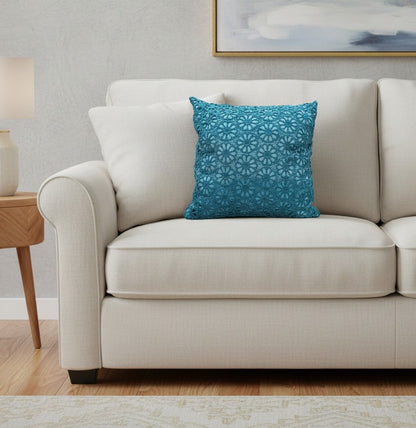 Blossoms embroidered Sea green Cushion Cover | 14*14 inch cushion covers| floral embroidery | pack of 1