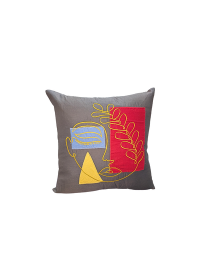 Blossoms embroidered Grey cotton Cushion Cover | 14*14 inch cushion covers| modern face art embroidery | pack of 1