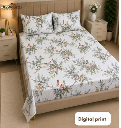 Blossoms Digital Print pure cotton bedsheet with 2 pillow cases .