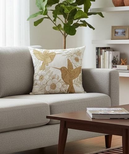 Blossoms embroidered Off white cotton Cushion Cover | 16x16 inch cushion covers| floral embroidery | pack of 1