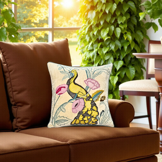 Blossoms cream velvet Cushion covers| 16x16 inch | super premium embroidery | pack of 1