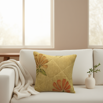 Blossoms cotton Cushion Cover | 16x16 inch cushion covers| floral minimal embroidery with self design  | pack of 1