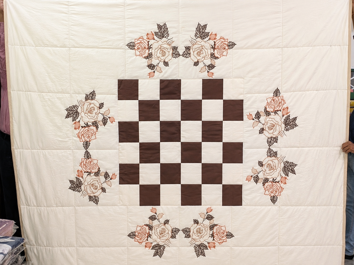 Blossoms Block patchwork quilt cum bedcover.