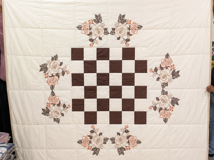 Blossoms Block patchwork quilt cum bedcover.