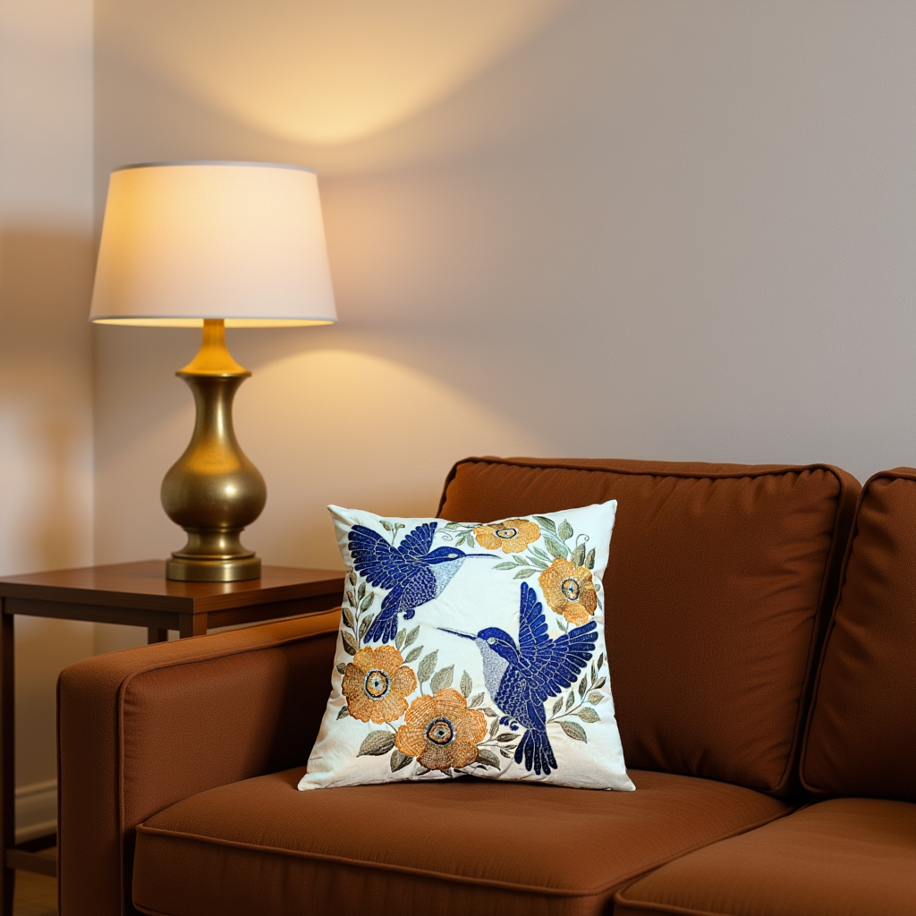 Blossoms embroidered cotton off white Cushion Cover | 16x16* inch | floral and bird embroidered cushion covers | pack of 1