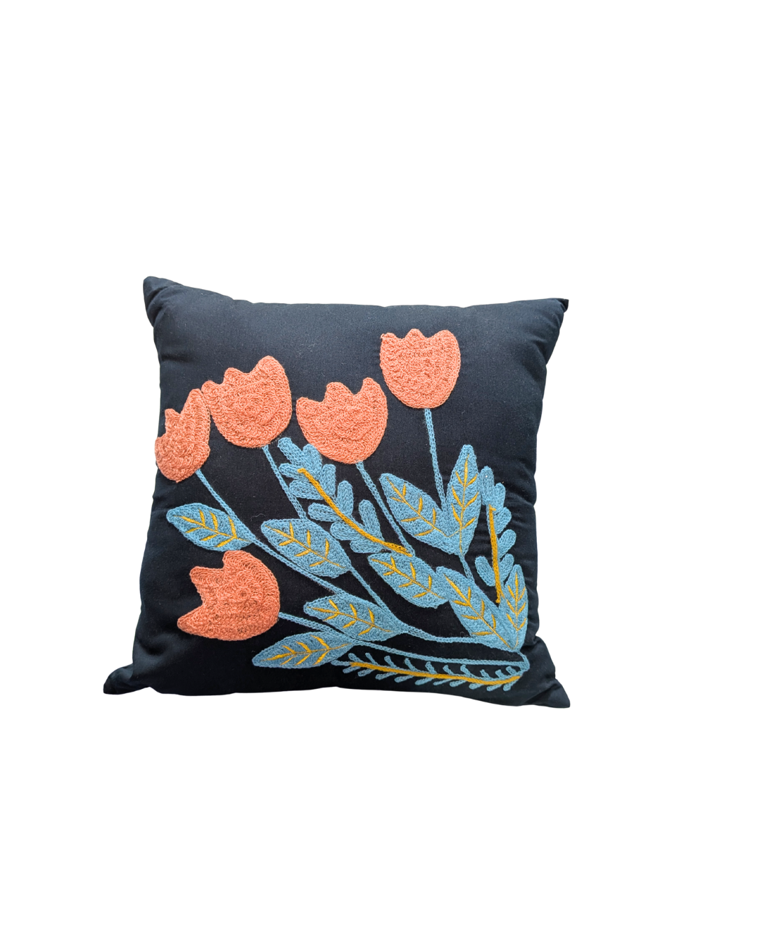 Decorative Cushion Cover |Aari work| 14 by 14| Cotton Fabric|Floral Design