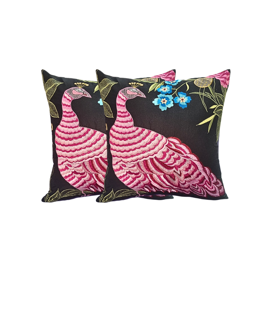 Blossoms Embroided peacock cushion cover . Pack of 1
