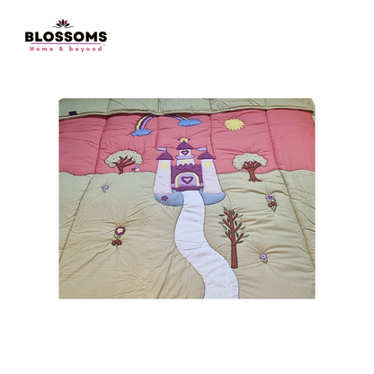 Blossoms kids 280 gsm quilt with pure cotton fabric and embroidery all over | big size | set of 1 .