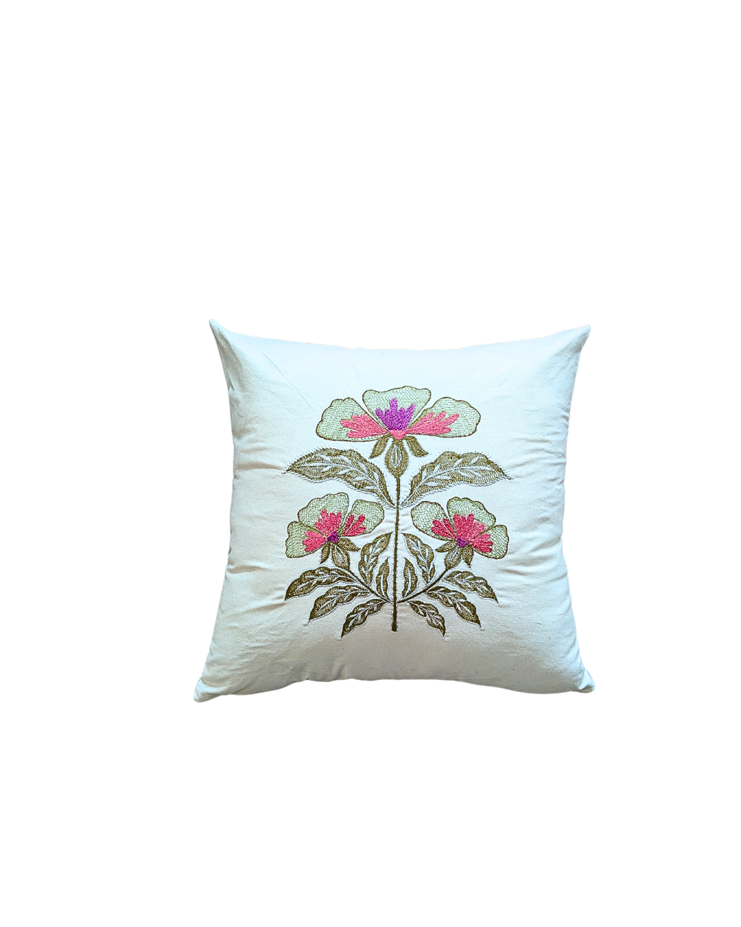 Blossoms 5 pcs exclusive designer embroidered cotton Cushion Cover set | 16x16* inch. 4 cushion covers | 1 round cushion with filler | Concept design cushion covers | pack of 5 pcs.