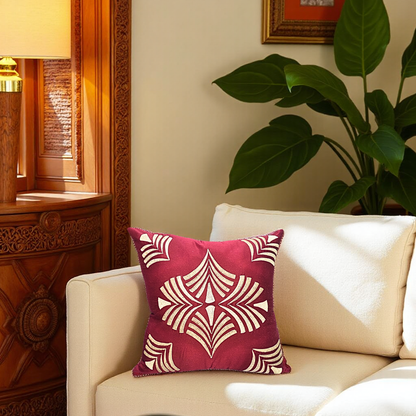 Blossoms Mehroon cotton Cushion covers| 16x16 inch | super premium zari embroidery | pack of 1