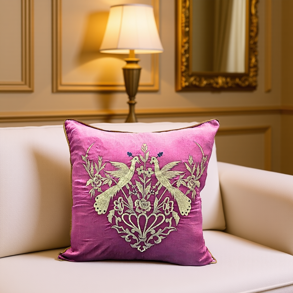 Blossoms magenta colour cotton fabric Cushion covers| 16x16 inch | super premium embroidery | pack of 1