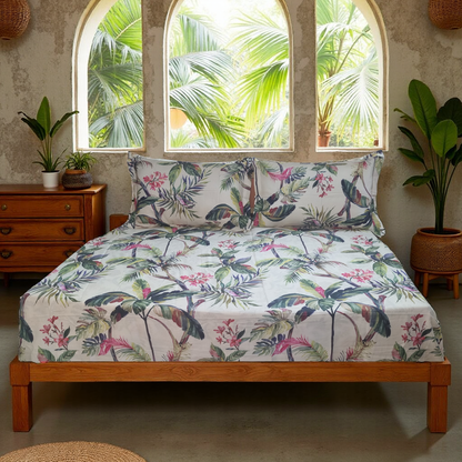 Blossoms Digital print king size printed floral bedsheet 600 tc with 2 pillows