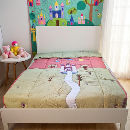 Blossoms kids 280 gsm quilt with pure cotton fabric and embroidery all over | big size | set of 1 .