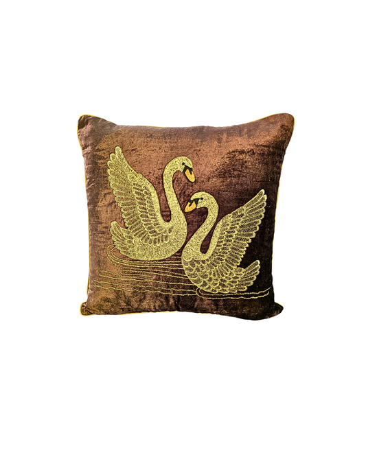 Blossoms embroidered brown velvet Cushion Cover | 16x16 inch cushion covers| flamingo zari embroidery | pack of 1
