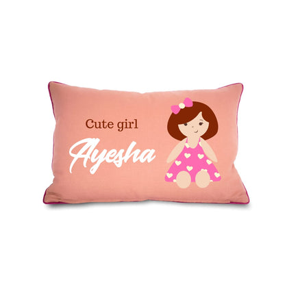 "Cute Girl " theme embroidered personalised cushion.Best for gifting.Name can be changed
