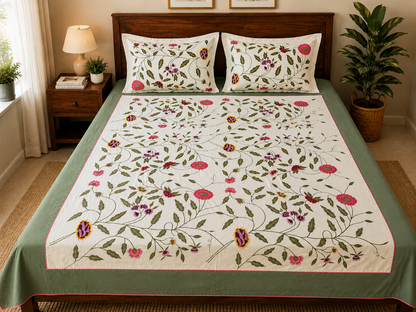 Blossoms designer embroidered bedsheet . 100*100 inch .