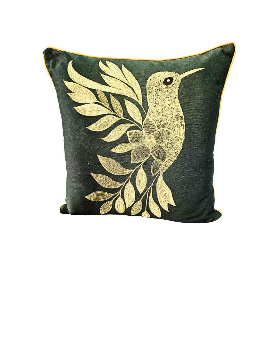 Blossoms embroidered bottle green cotton Cushion Cover | 16x16 inch cushion covers| Bird embroidery | pack of 1