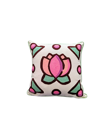 Blossoms embroidered White cotton Cushion Cover | 14*14 inch cushion covers| floral modern design plutch embroidery | pack of 1