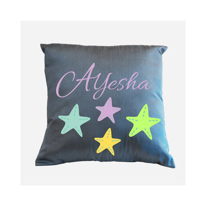 "Star" theme embroidered personalised cushion.Best for gifting.Name can be changed