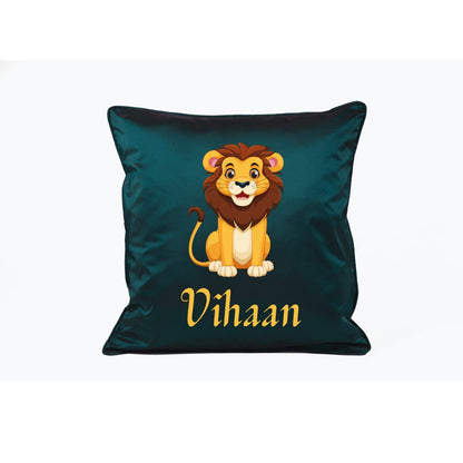 "LION" theme embroidered personalised cushion.Best for gifting.Name can be changed