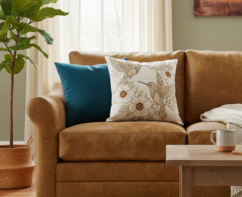 Blossoms embroidered off white cotton Cushion Cover | 16x16 inch cushion covers| floral embroidery | pack of 1