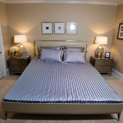 Blossoms 600 thread count premium satin stripes king size bedsheet with 2 pillows .