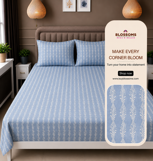 Blossoms Printed pure cotton bedsheet with 2 pillow cases .