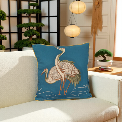 Blossoms Decorative Designer Cushion Cover |Swan Embroidered work| 16x16|inch,  blue  Fabric|modern Design.