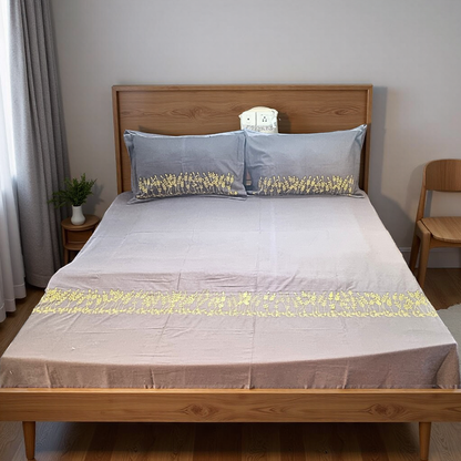 Blossoms grey colour embroidered bedsheet and pillow cases. | pure cotton |  | big size| | 2 pillow cases|.
