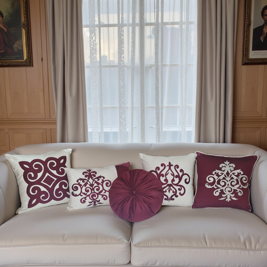 Blossoms Set of 5 pcs set of Decorative Designer Cushion Covers |Embroidered work| 16x16|inch and 1 round . Cotton Fabric|Modern  Design. Set of 5 pcs