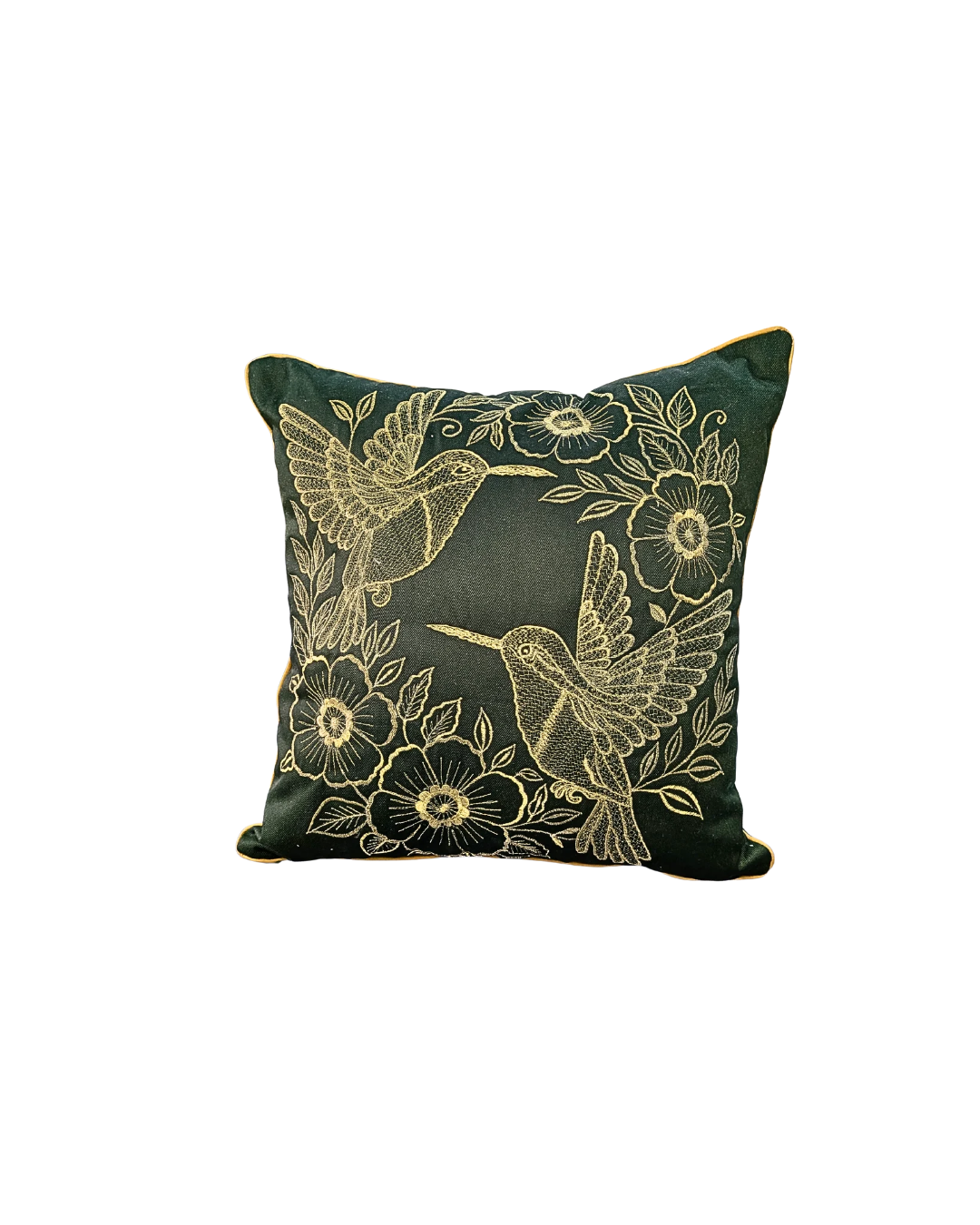 Blossoms embroidered bottle green cotton Cushion Cover | 16x16 inch cushion covers| Bird embroidery | pack of 1