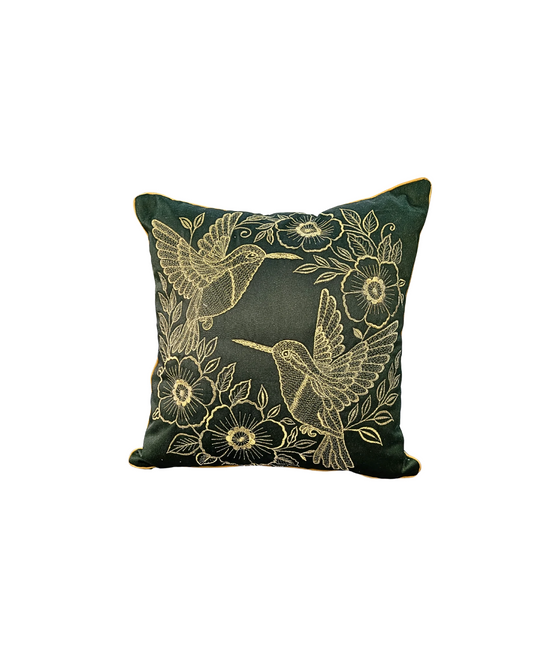 Blossoms embroidered bottle green cotton Cushion Cover | 16x16 inch cushion covers| Bird embroidery | pack of 1