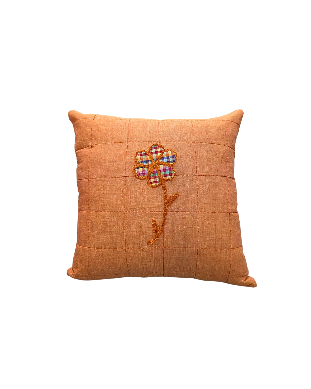 Blossoms embroidered rust cotton Cushion Cover | 14*14inch cushion covers| floral plutch work embroidery | pack of 1