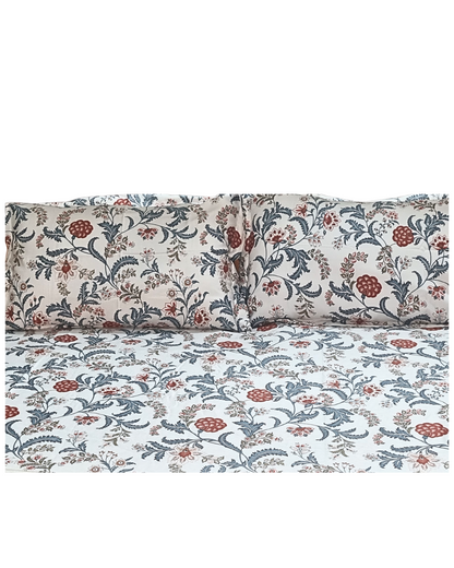 Blossoms Premium printed Digital print 500 Tc king size bedsheet with 2 pillows.