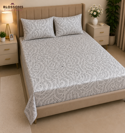 Blossoms Printed pure cotton bedsheet with 2 pillow cases .