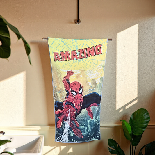 Blossoms kids Spiderman printed Towels | 100% Cotton towels| | safe for kids | big size -29x62 inch | set of 1 pc .