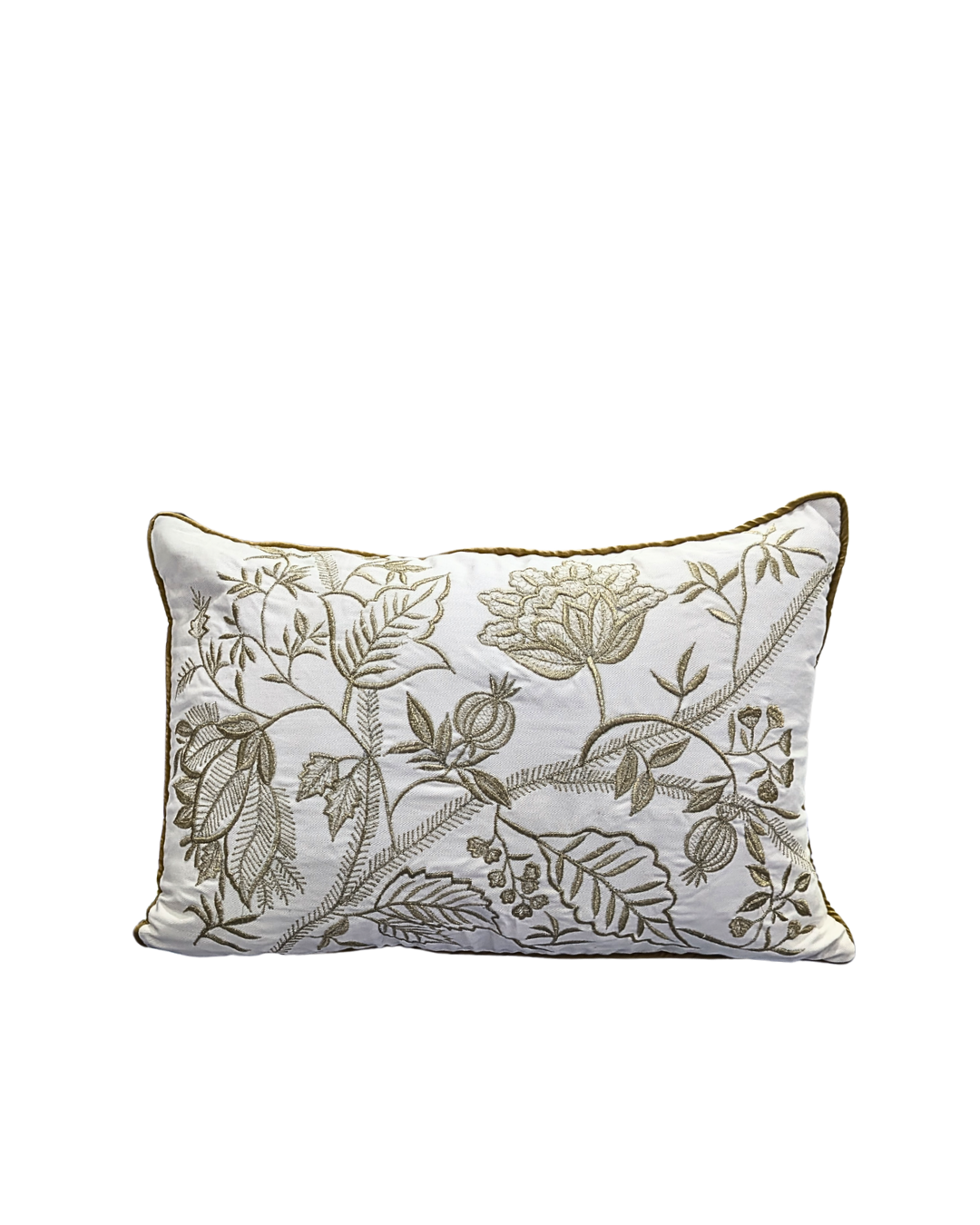 Blossoms off white colour cotton fabric Cushion cover embroidery | 12x18 inch | super premium zari embroidery | pack of 1